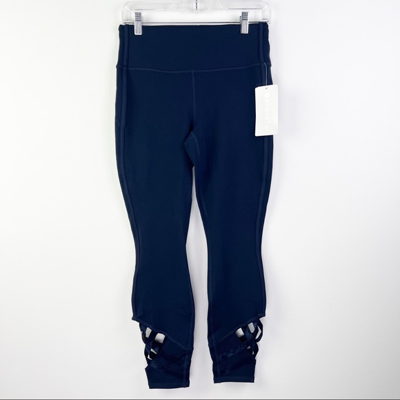New Athleta Solid Navy High Rise Strappy Lattice Sublime 7/8 Tight Leggings M - Picture 3 of 10
